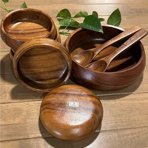 Acacia Wood Salad Bowl Set – 7 Pc – Made in Philippines – Servers Included